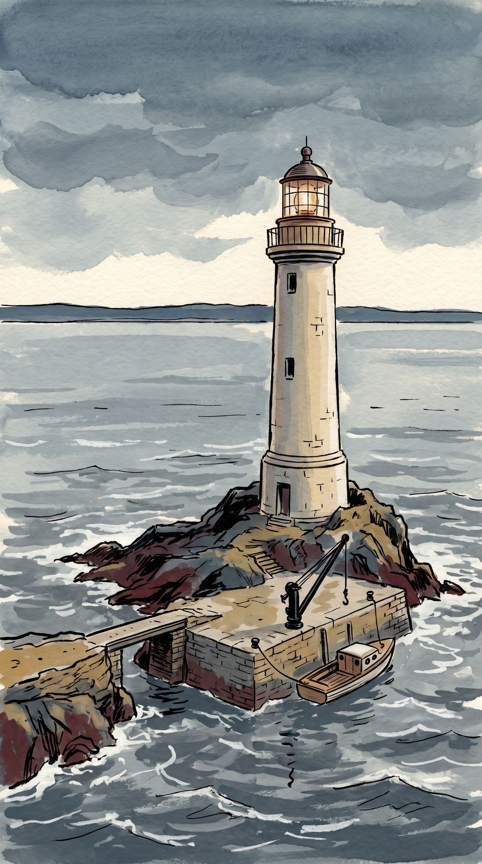 Painted setting: Skerrick Rock Light, three miles off the coast.